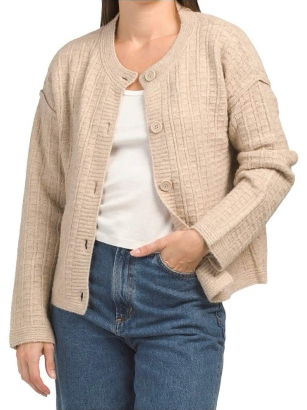 Max Studio London Waffle Knit Cardigan, Sz L